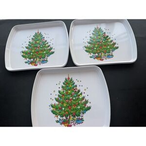 Vintage 1980s Plastic Christmas Tray Platter Christmas Tree Motif Set Of 3